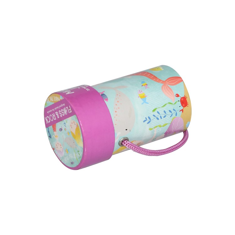 Hot Cheap Customized Printed Paper Tube Round Box for Candy Packaging with Rope Handle and Glossy Lamination