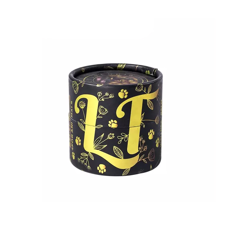 Recycled Cardboard Material Glossy Lamination Paper Cylinder Box with Gold Hot Foil Stamping Patterns from China Manufacture