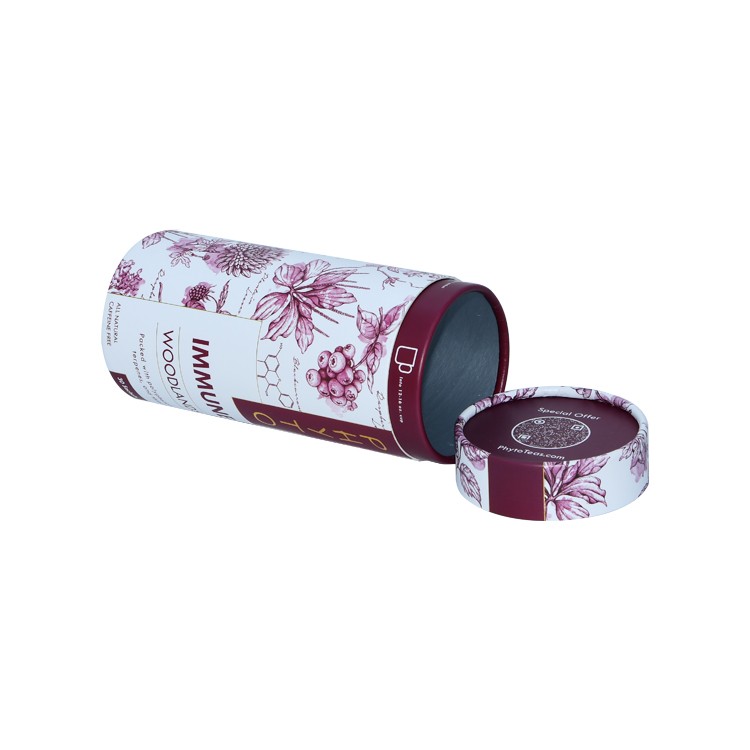 Food Grade Paper Tube Box for Tea Cylindrical Packaging with Aluminum Foil Lining