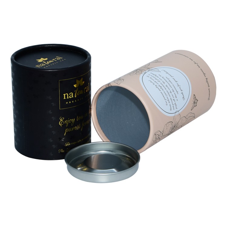 Custom Metal Lid Cardboard Canister Can Cylinder Food Grade Gift Paper Tube for Loose Leaf Tea Coffee Packaging