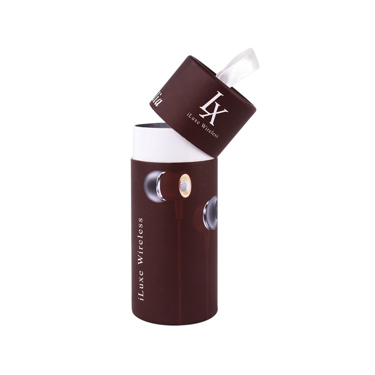 Wireless Earbud Paper Tube Packaging with Silk Ribbon Handle