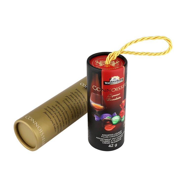 Paper Cardboard Round Boxes Chocolate Tube Packaging with Rope Handle