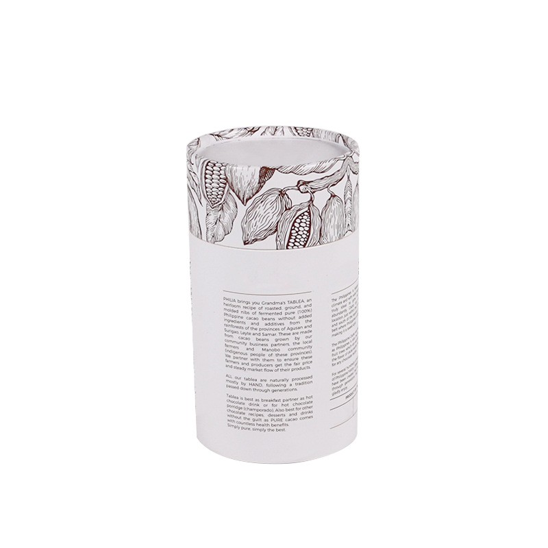 Food Grade Recycled Custom Cacao Beans Paper Tube Cardboard Cylinder Cylindrical Round Box with Metal Lid