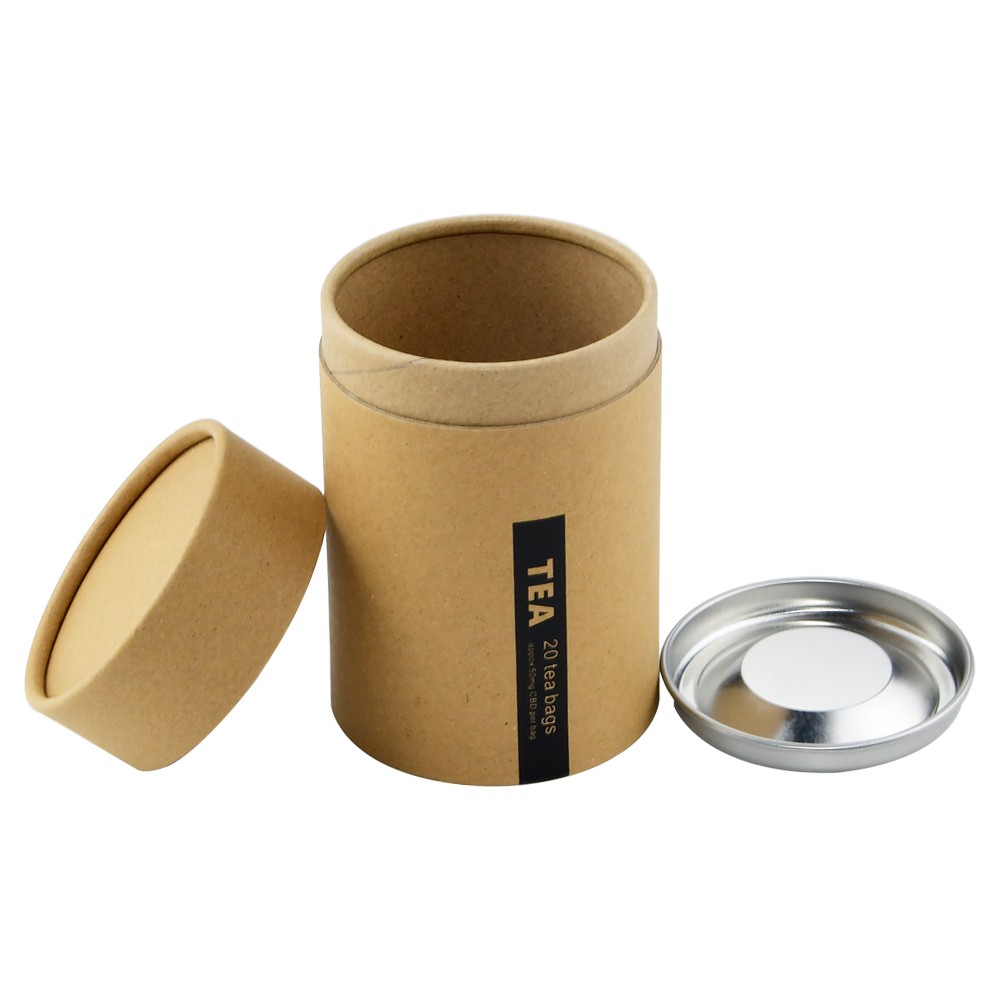 Food Grade Aluminum Foil Lining Kraft Paper Tube Box for CBD Tea Packaging with Metal Lid