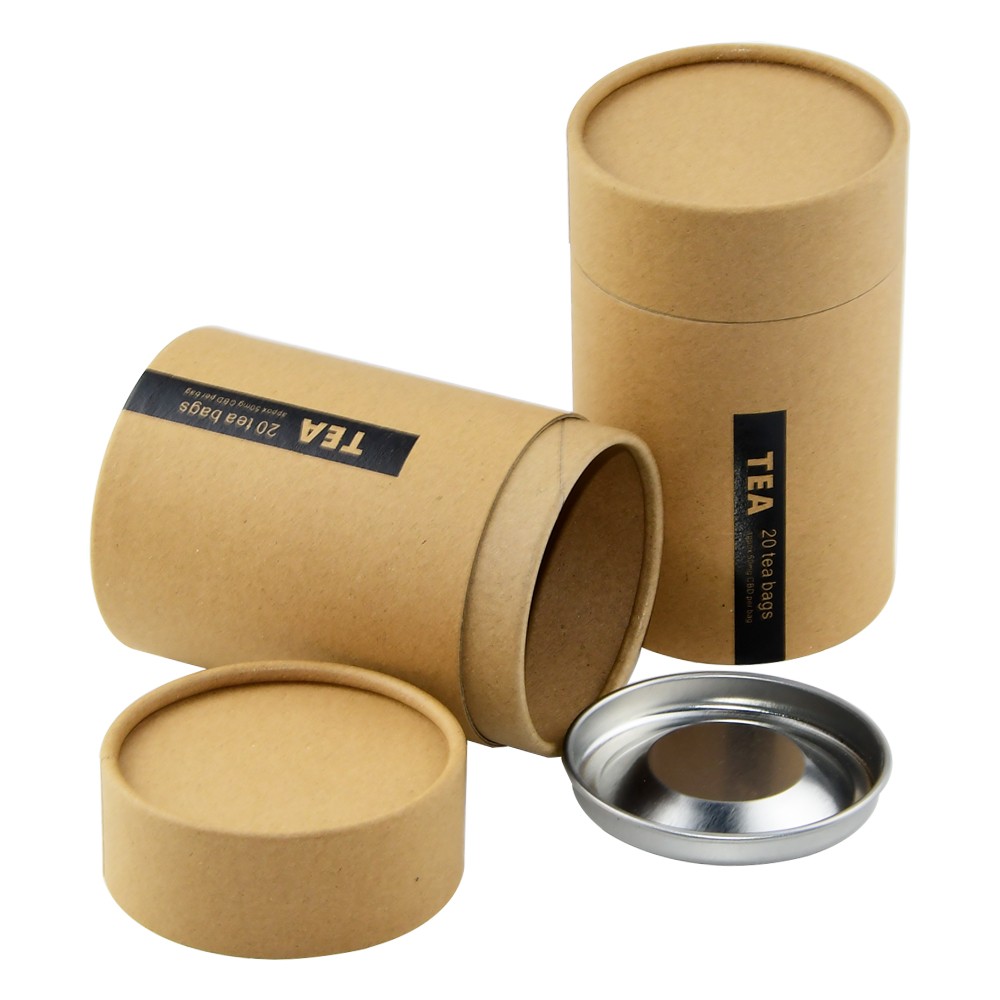 Food Grade Aluminum Foil Lining Kraft Paper Tube Box for CBD Tea Packaging with Metal Lid