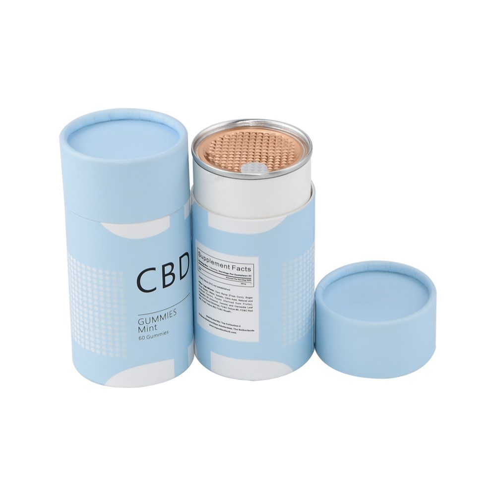 Custom Cardboard Cylinder Box Paper Tube Cans Packaging for CBD Oil with Easy Peel Off Lid