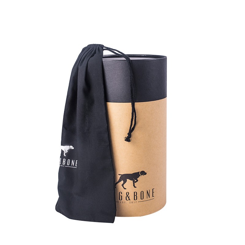 OEM Round Cosmetic Dog PET Food Cardboard Packaging Kraft Paper Cylinder Gift Box With Fabric Bag