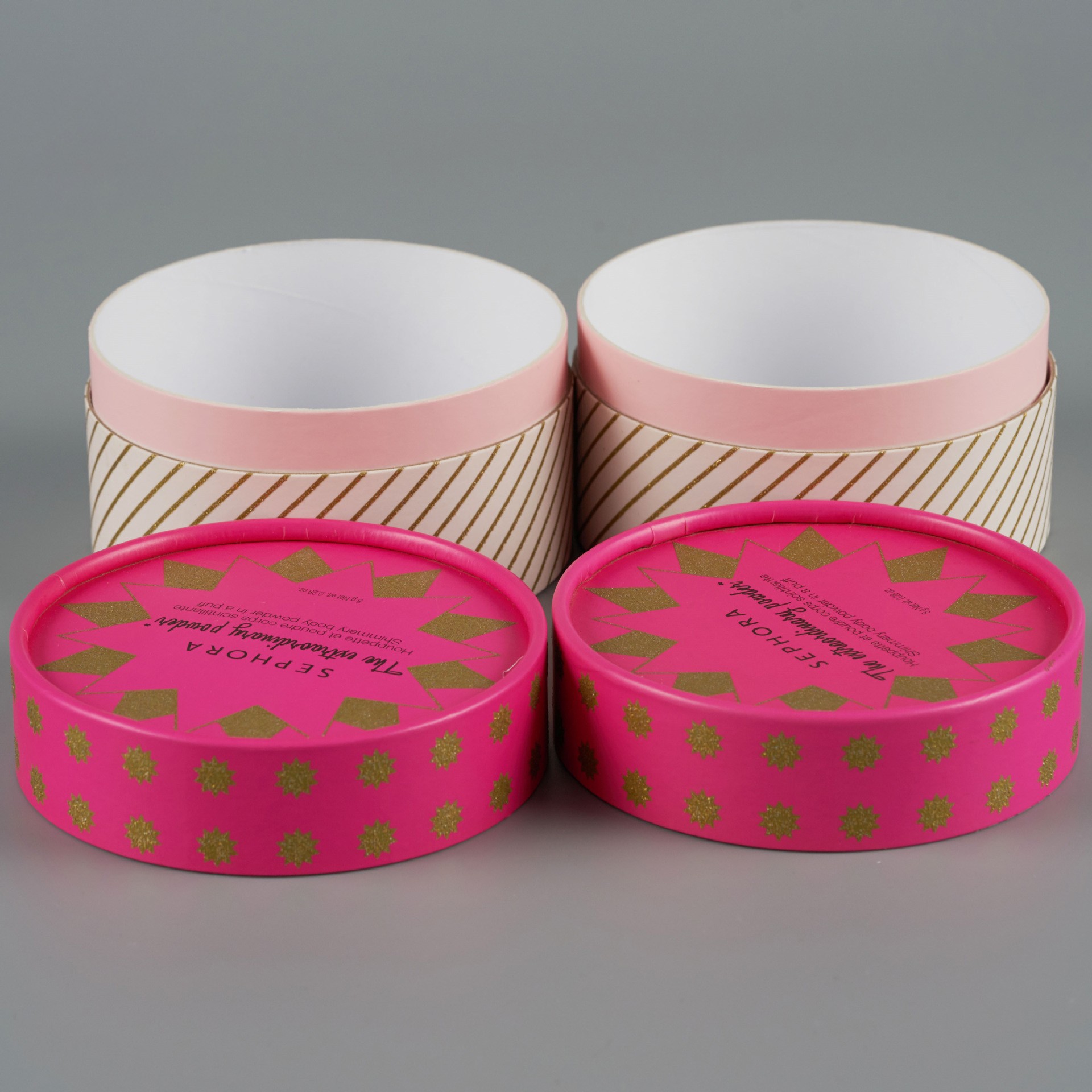 Wholesale Custom Gold Foil Stamping Cosmetic Powder Puff Storage Packaging Cylinder Paper Box