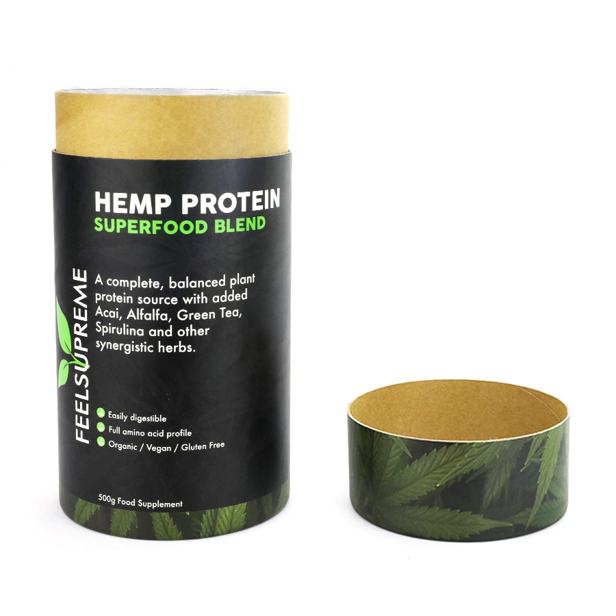 Customized Round Paper Packaging Aluminum Foil Inner Cardboard Cylinder Tube Box For Hemp Protein