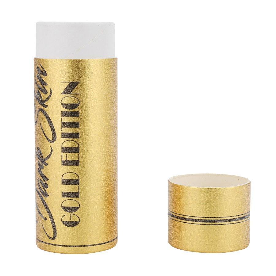 Custom Luxury Gold Textured Cardboard Cylinder Box Recycled Paper Tube Packaging For Cosmetics Bottle