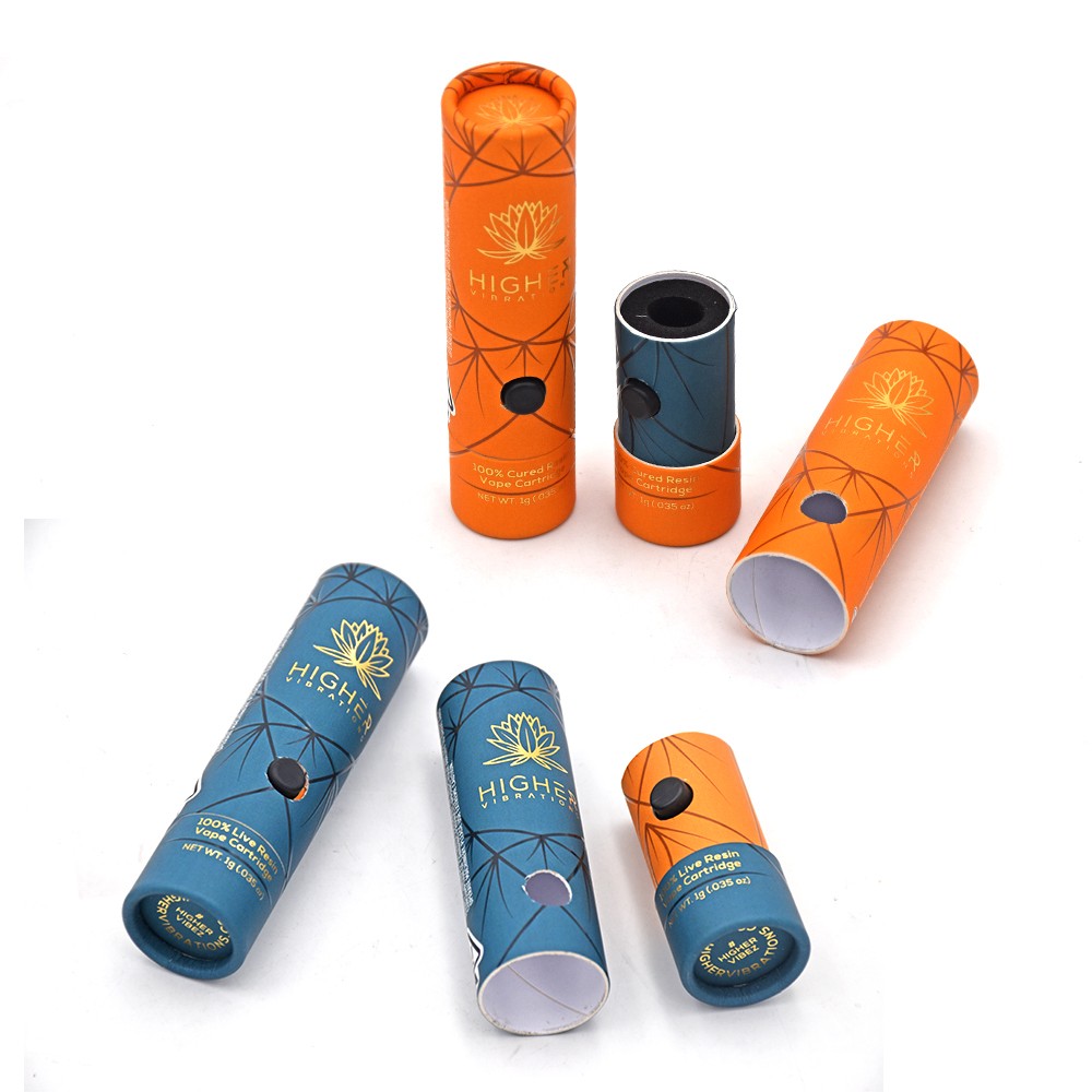 Custom Childproof Tube Box Child Resistant Cardboard Preroll Cylinder Packaging Small Paper Tube Packaging For Vape Cartridge