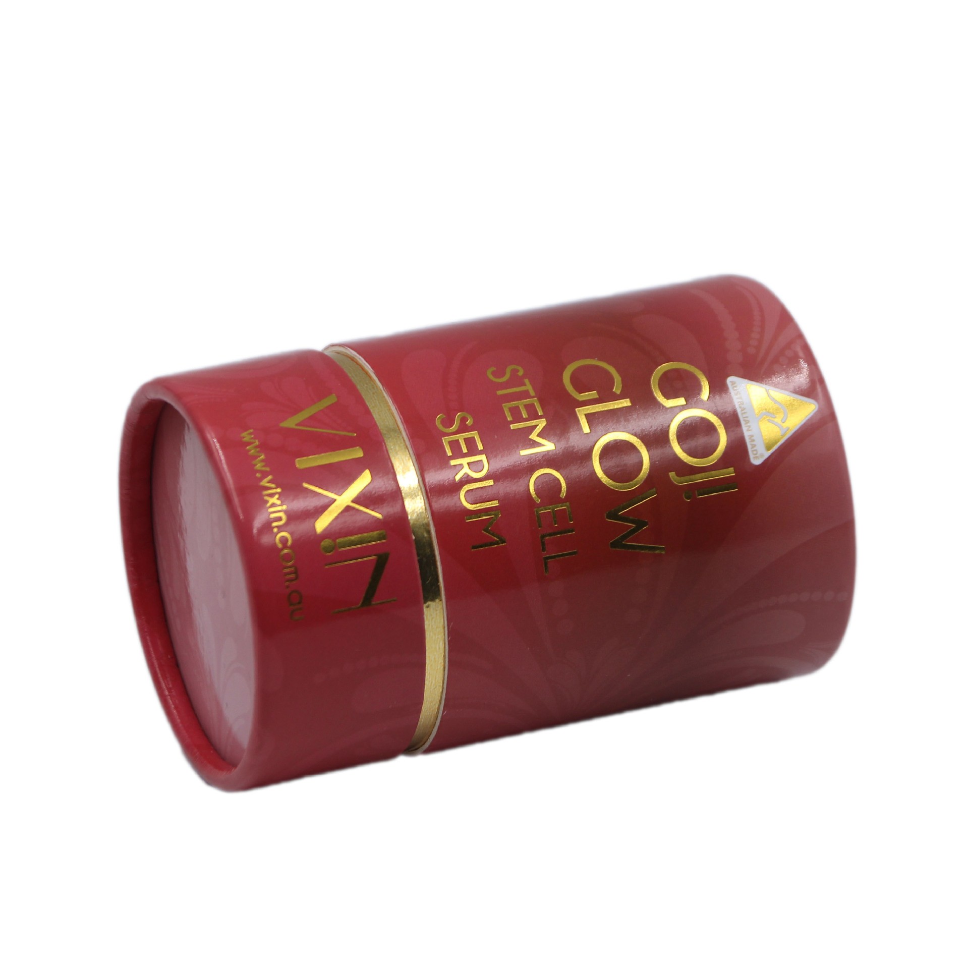 Classic Round Recyclable Essential Oil Perfume Paper Tube Red Glossy Packaging Cylinder With Gold Foil Stamping