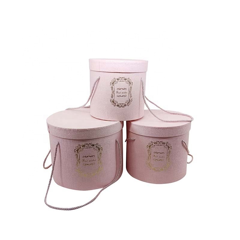 Custom Logo Luxury Pink Rose Packaging Paper Cylinder Rigid Cardboard Round Tube Gift Flower Paper Box With String