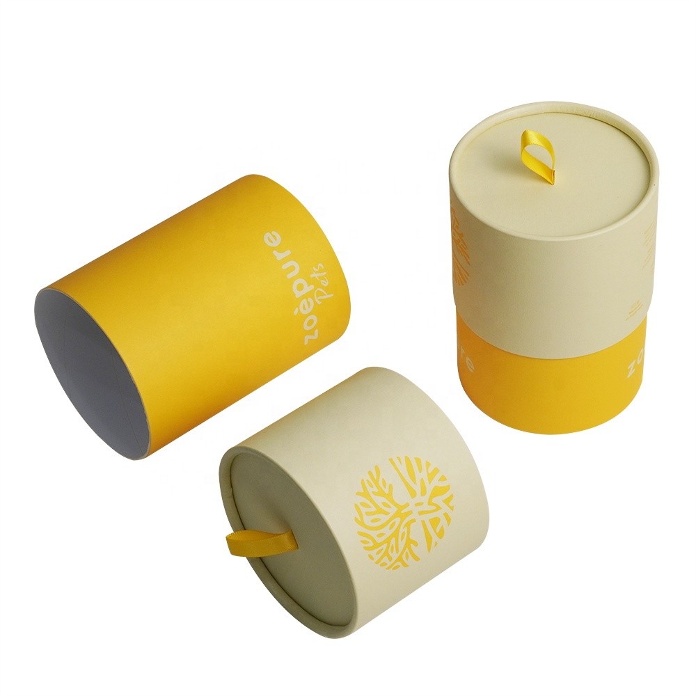 Custom Printing Luxury Eco Friendly Kraft Cylinder Gift Box Packaging Perfume Bottle Essential Oil Paper Tube Packaging With Ribbon Handle