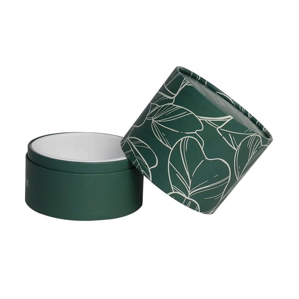Custom Green Printed Cylinder Shape Cardboard Gift Paper Box Packaging Tube For Candle Jar With Silk Bowknot