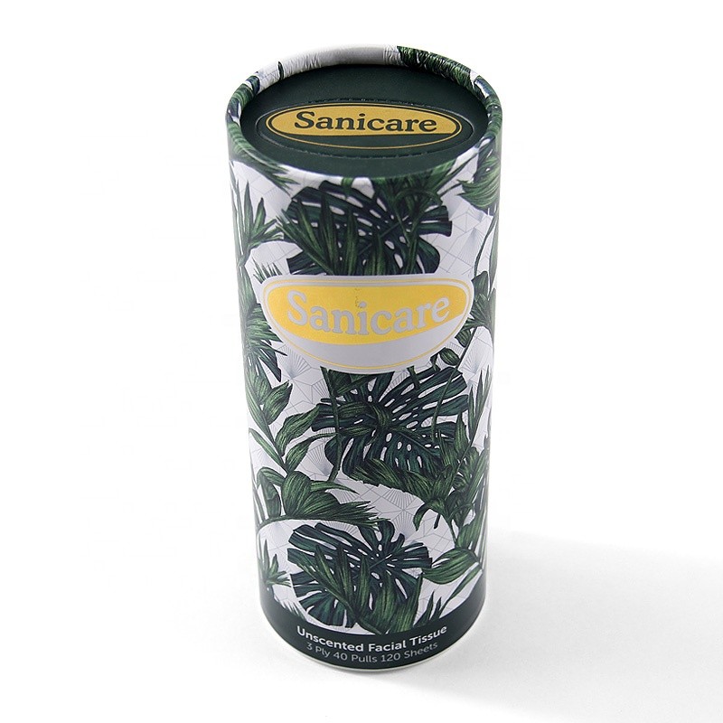High Quality Gold Foil Logo Color Printing Cylinder Packaging Box Facial Tissue Paper Tube Packaging With Plastic Lid