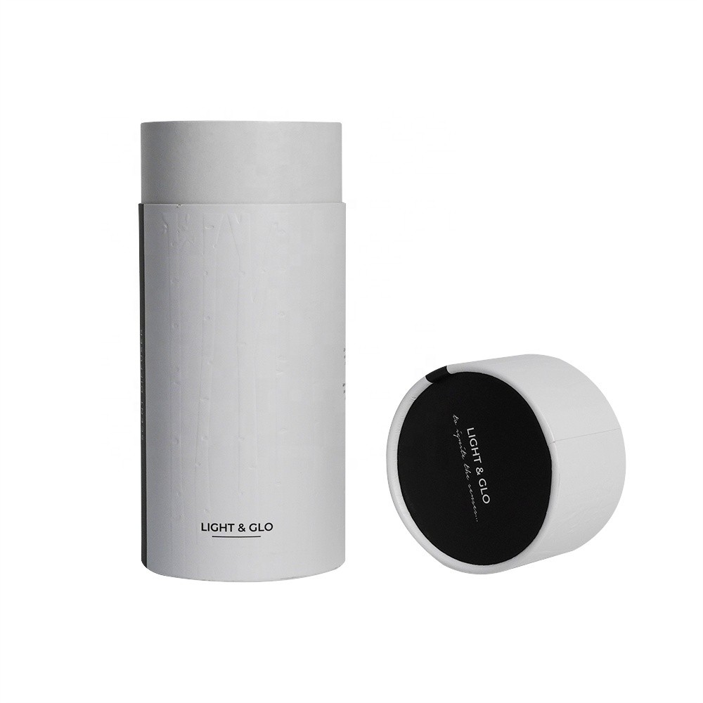 Custom Embossed Design Luxury White Kraft Paper Tube Packaging Cosmetic Clothing Cylinder Packaging