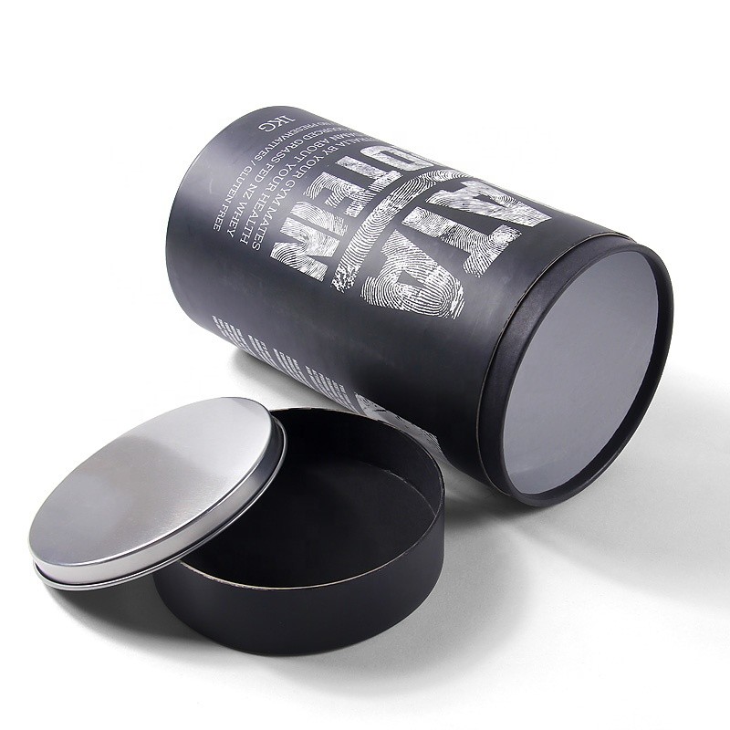 Custom Premium Metal Tin Lid Cardboard Paper Black Cylinder Tube Packaging Box For Tea Coffee Bean