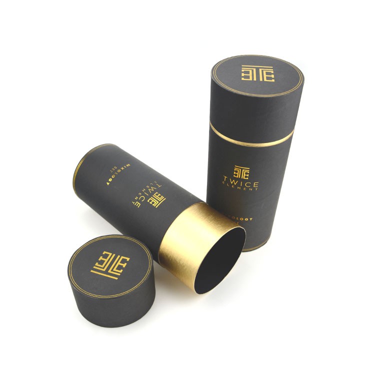 Wholesale Quality Gold Foil Stamping Black Cardboard Paper Wine Bottle Tube Packaging With Gold Neck