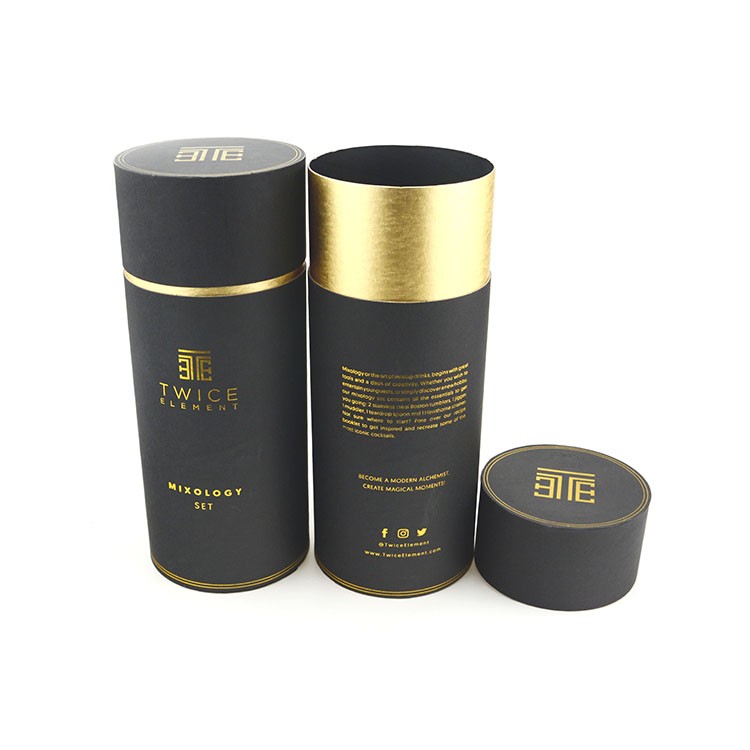 Wholesale Quality Gold Foil Stamping Black Cardboard Paper Wine Bottle Tube Packaging With Gold Neck